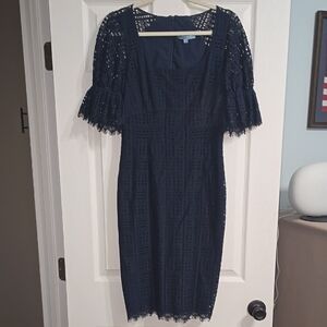 ANTONIO MELANI Blue Sheath Midi Dress with Bell Sleeves